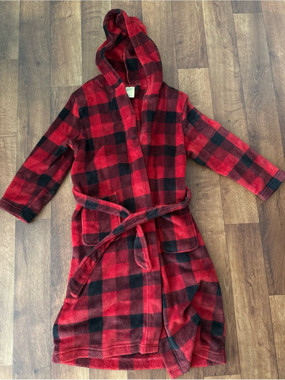 Boys Thereabouts Red and Black Buffalo Plaid Hooded Robe